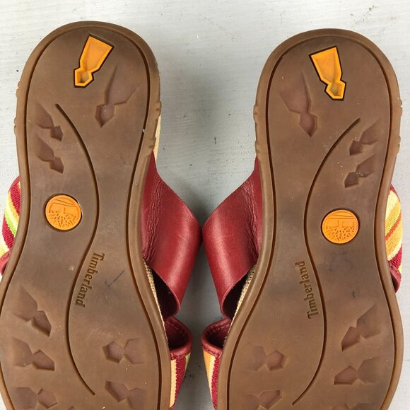 Timberland Women's Size 8.5M Red Stripe Genuine Leather Slip On Slides Sandals - Picture 10 of 14